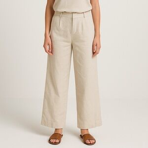 Soundstyle Beige High Rise Linen Blend Wide Leg Pants Women’s 12 Beach Boho